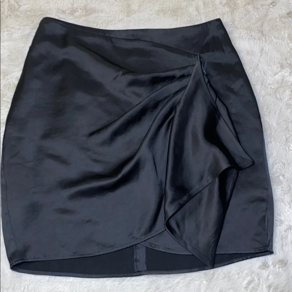 Express Black Asymmetrical Wrap Mini Skirt